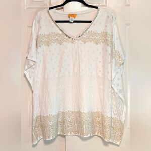 Ruby Rd Cream Tunic with Beaded Neckline and 3/4 Sleeves